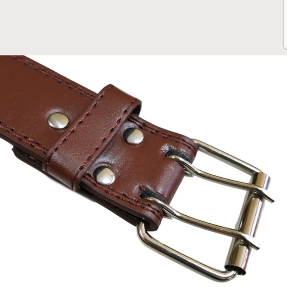 Brown Genuine Leather Two Prong Casual Belt - Picture 2 of 2